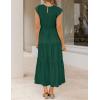 imageZESICA Womens 2025 Summer Casual Flutter Short Sleeve Crew Neck Smocked Elastic Waist Tiered Midi DressDark Green