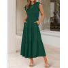 imageZESICA Womens 2025 Summer Casual Flutter Short Sleeve Crew Neck Smocked Elastic Waist Tiered Midi DressDark Green