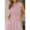 imageZESICA Womens 2025 Summer Casual Flutter Short Sleeve Crew Neck Smocked Elastic Waist Tiered Midi DressDark Pink