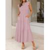 imageZESICA Womens 2025 Summer Casual Flutter Short Sleeve Crew Neck Smocked Elastic Waist Tiered Midi DressDark Pink