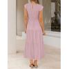 imageZESICA Womens 2025 Summer Casual Flutter Short Sleeve Crew Neck Smocked Elastic Waist Tiered Midi DressDark Pink