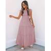 imageZESICA Womens 2025 Summer Casual Flutter Short Sleeve Crew Neck Smocked Elastic Waist Tiered Midi DressDark Pink