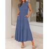 imageZESICA Womens 2025 Summer Casual Flutter Short Sleeve Crew Neck Smocked Elastic Waist Tiered Midi DressDusty Blue