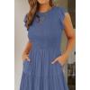 imageZESICA Womens 2025 Summer Casual Flutter Short Sleeve Crew Neck Smocked Elastic Waist Tiered Midi DressDusty Blue