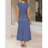 imageZESICA Womens 2025 Summer Casual Flutter Short Sleeve Crew Neck Smocked Elastic Waist Tiered Midi DressDusty Blue