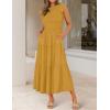 imageZESICA Womens 2025 Summer Casual Flutter Short Sleeve Crew Neck Smocked Elastic Waist Tiered Midi DressGinger