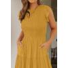 imageZESICA Womens 2025 Summer Casual Flutter Short Sleeve Crew Neck Smocked Elastic Waist Tiered Midi DressGinger