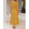 imageZESICA Womens 2025 Summer Casual Flutter Short Sleeve Crew Neck Smocked Elastic Waist Tiered Midi DressGinger