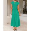 imageZESICA Womens 2025 Summer Casual Flutter Short Sleeve Crew Neck Smocked Elastic Waist Tiered Midi DressGreen