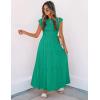 imageZESICA Womens 2025 Summer Casual Flutter Short Sleeve Crew Neck Smocked Elastic Waist Tiered Midi DressGreen
