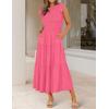 imageZESICA Womens 2025 Summer Casual Flutter Short Sleeve Crew Neck Smocked Elastic Waist Tiered Midi DressHot Pink