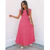 imageZESICA Womens 2025 Summer Casual Flutter Short Sleeve Crew Neck Smocked Elastic Waist Tiered Midi DressHot Pink
