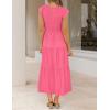 imageZESICA Womens 2025 Summer Casual Flutter Short Sleeve Crew Neck Smocked Elastic Waist Tiered Midi DressHot Pink