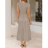 imageZESICA Womens 2025 Summer Casual Flutter Short Sleeve Crew Neck Smocked Elastic Waist Tiered Midi DressLight Khaki