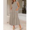 imageZESICA Womens 2025 Summer Casual Flutter Short Sleeve Crew Neck Smocked Elastic Waist Tiered Midi DressLight Khaki