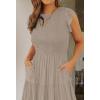imageZESICA Womens 2025 Summer Casual Flutter Short Sleeve Crew Neck Smocked Elastic Waist Tiered Midi DressLight Khaki