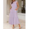 imageZESICA Womens 2025 Summer Casual Flutter Short Sleeve Crew Neck Smocked Elastic Waist Tiered Midi DressLight Purple