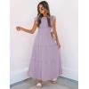 imageZESICA Womens 2025 Summer Casual Flutter Short Sleeve Crew Neck Smocked Elastic Waist Tiered Midi DressLight Purple