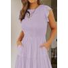 imageZESICA Womens 2025 Summer Casual Flutter Short Sleeve Crew Neck Smocked Elastic Waist Tiered Midi DressLight Purple