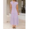 imageZESICA Womens 2025 Summer Casual Flutter Short Sleeve Crew Neck Smocked Elastic Waist Tiered Midi DressLight Purple