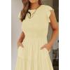 imageZESICA Womens 2025 Summer Casual Flutter Short Sleeve Crew Neck Smocked Elastic Waist Tiered Midi DressLight Yellow