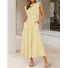imageZESICA Womens 2025 Summer Casual Flutter Short Sleeve Crew Neck Smocked Elastic Waist Tiered Midi DressLight Yellow