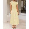imageZESICA Womens 2025 Summer Casual Flutter Short Sleeve Crew Neck Smocked Elastic Waist Tiered Midi DressLight Yellow