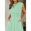 imageZESICA Womens 2025 Summer Casual Flutter Short Sleeve Crew Neck Smocked Elastic Waist Tiered Midi DressMint