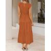 imageZESICA Womens 2025 Summer Casual Flutter Short Sleeve Crew Neck Smocked Elastic Waist Tiered Midi DressOrange