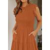 imageZESICA Womens 2025 Summer Casual Flutter Short Sleeve Crew Neck Smocked Elastic Waist Tiered Midi DressOrange