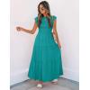 imageZESICA Womens 2025 Summer Casual Flutter Short Sleeve Crew Neck Smocked Elastic Waist Tiered Midi DressPeacock