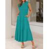 imageZESICA Womens 2025 Summer Casual Flutter Short Sleeve Crew Neck Smocked Elastic Waist Tiered Midi DressPeacock