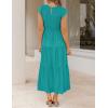 imageZESICA Womens 2025 Summer Casual Flutter Short Sleeve Crew Neck Smocked Elastic Waist Tiered Midi DressPeacock