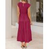 imageZESICA Womens 2025 Summer Casual Flutter Short Sleeve Crew Neck Smocked Elastic Waist Tiered Midi DressPlum