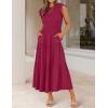 imageZESICA Womens 2025 Summer Casual Flutter Short Sleeve Crew Neck Smocked Elastic Waist Tiered Midi DressPlum