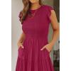 imageZESICA Womens 2025 Summer Casual Flutter Short Sleeve Crew Neck Smocked Elastic Waist Tiered Midi DressPlum