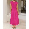imageZESICA Womens 2025 Summer Casual Flutter Short Sleeve Crew Neck Smocked Elastic Waist Tiered Midi DressRose
