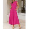 imageZESICA Womens 2025 Summer Casual Flutter Short Sleeve Crew Neck Smocked Elastic Waist Tiered Midi DressRose