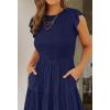imageZESICA Womens 2025 Summer Casual Flutter Short Sleeve Crew Neck Smocked Elastic Waist Tiered Midi DressRoyal Blue