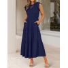 imageZESICA Womens 2025 Summer Casual Flutter Short Sleeve Crew Neck Smocked Elastic Waist Tiered Midi DressRoyal Blue