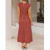 imageZESICA Womens 2025 Summer Casual Flutter Short Sleeve Crew Neck Smocked Elastic Waist Tiered Midi DressRust