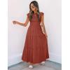 imageZESICA Womens 2025 Summer Casual Flutter Short Sleeve Crew Neck Smocked Elastic Waist Tiered Midi DressRust