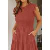 imageZESICA Womens 2025 Summer Casual Flutter Short Sleeve Crew Neck Smocked Elastic Waist Tiered Midi DressRust