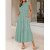 imageZESICA Womens 2025 Summer Casual Flutter Short Sleeve Crew Neck Smocked Elastic Waist Tiered Midi DressSage