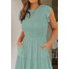 imageZESICA Womens 2025 Summer Casual Flutter Short Sleeve Crew Neck Smocked Elastic Waist Tiered Midi DressSage