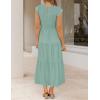 imageZESICA Womens 2025 Summer Casual Flutter Short Sleeve Crew Neck Smocked Elastic Waist Tiered Midi DressSage