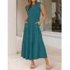 imageZESICA Womens 2025 Summer Casual Flutter Short Sleeve Crew Neck Smocked Elastic Waist Tiered Midi DressTeal Green