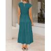 imageZESICA Womens 2025 Summer Casual Flutter Short Sleeve Crew Neck Smocked Elastic Waist Tiered Midi DressTeal Green