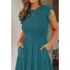 imageZESICA Womens 2025 Summer Casual Flutter Short Sleeve Crew Neck Smocked Elastic Waist Tiered Midi DressTeal Green