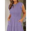 imageZESICA Womens 2025 Summer Casual Flutter Short Sleeve Crew Neck Smocked Elastic Waist Tiered Midi DressViolet